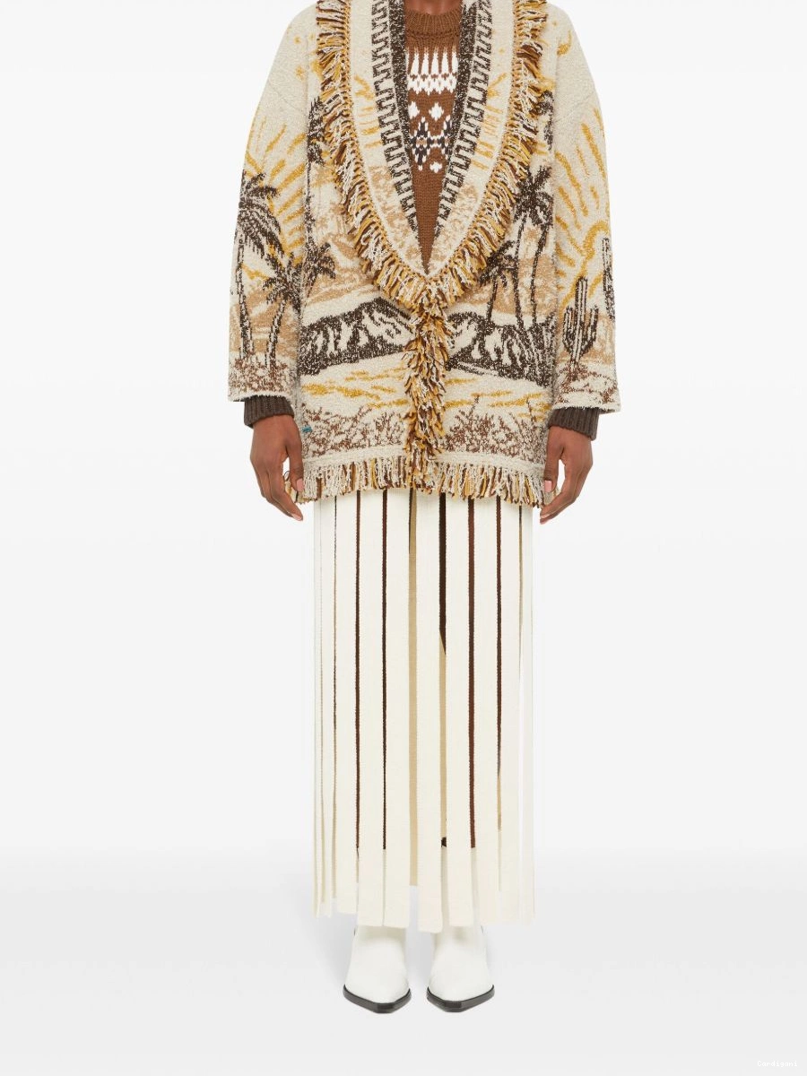 Cheap cardigan fringed-edge Alanui Women patterned-jacquard 0821